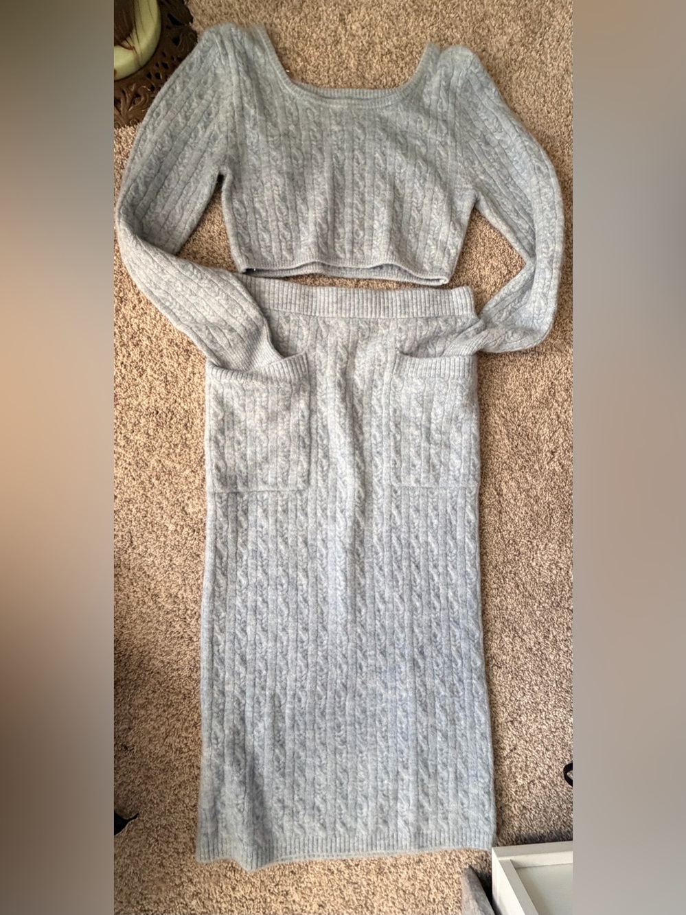 Future Collective Reese Blutstein Cable Knit Crop Top Maxi Skirt Set S Blue